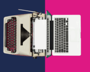 typewriter and a laptop head to head for print vs digital
