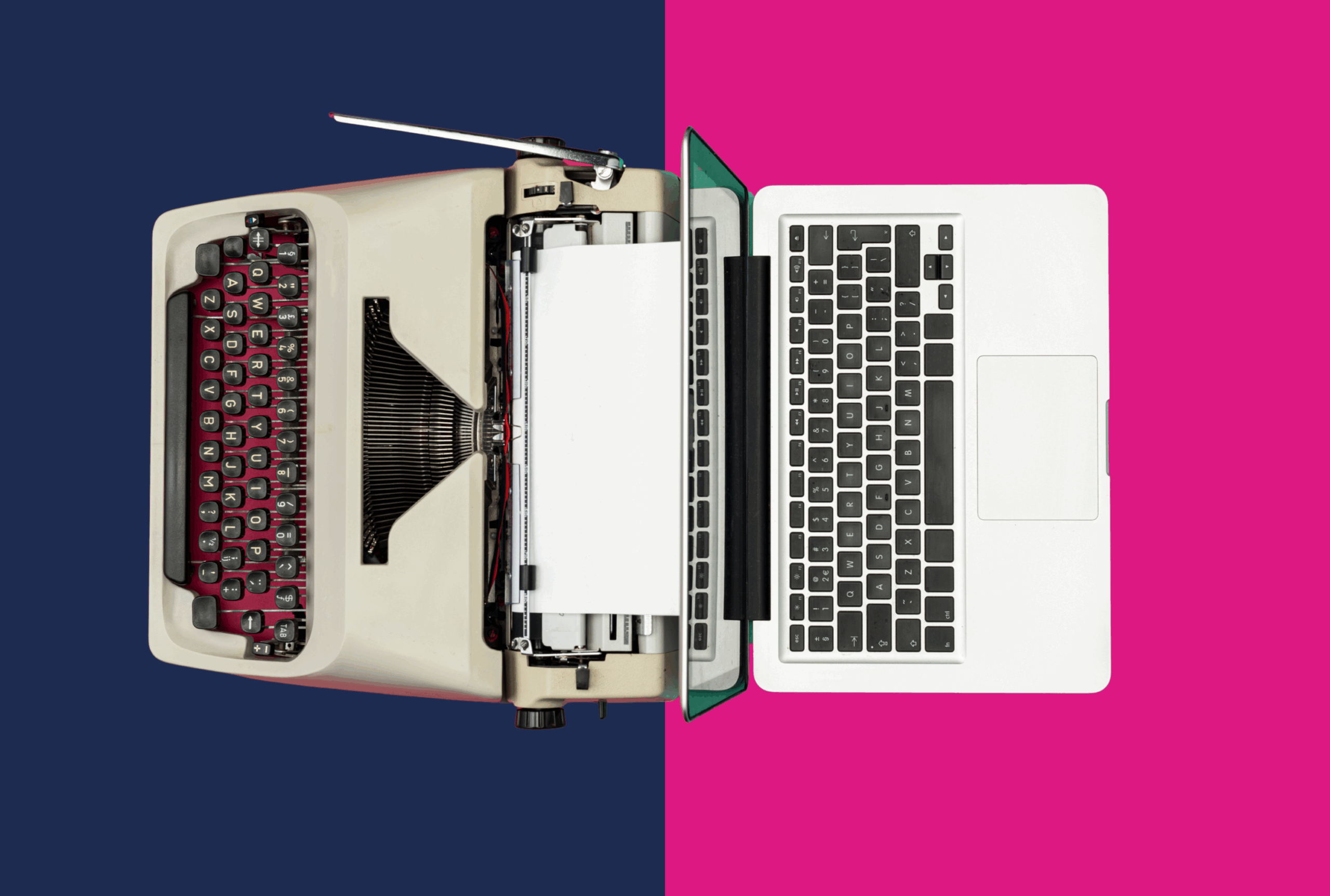 typewriter and a laptop head to head for print vs digital