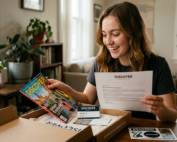 New magazine subscriber opening a welcome pack with a magazine and welcome letter